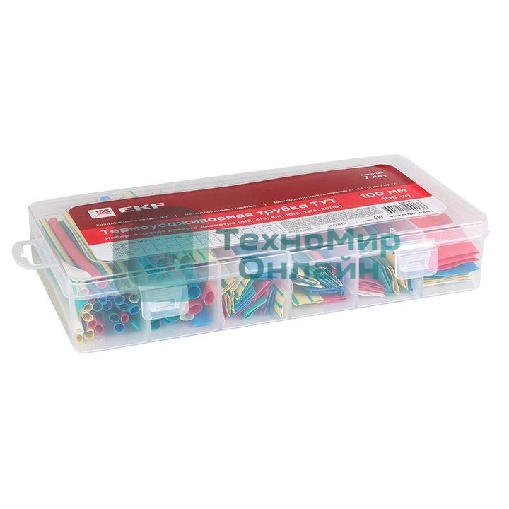Набор ТУТ бокс: 5 цветов разного диаметра (4/2; 6/3; 8/4; 10/5; 12/6; 20/10) 100мм 105шт PROxima EKF tut-n-5-r
