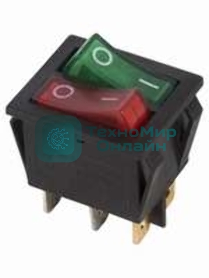 Выключатель клавишный Rexant 250V 15А (6с) ON-OFF красный/зеленый с подсветкой двойной