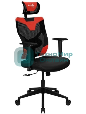 Кресло Aerocool GUARDIAN Champion красный, сетка, 150 кг, подголовник, регулируемые подлокотники, механизм качания, поясничная подушка