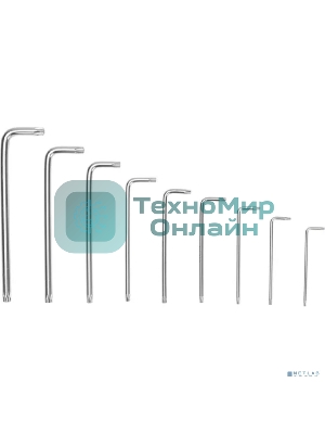 Набор ключей имбусовых Tamper-Torx Kranz 9 шт., ТТ10-ТТ50, закаленные, удлиненные, никель