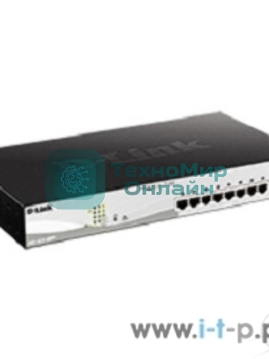 Коммутатор D-Link DGS-1210-10MP/F1A Настраиваемый коммутатор WebSmart с 8 портами 10/100/1000Base-T и 2 портами 1000Base-X SFP (8 портов с поддержкой PoE 802.3af/802.3at (30 Вт), PoE-бюджет 130 Вт)