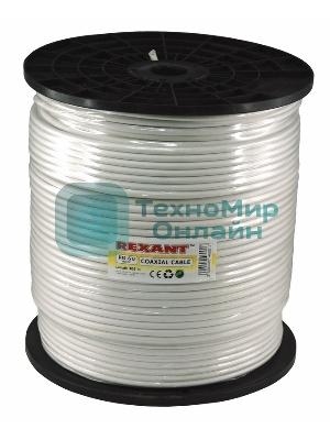 Кабель коаксиальный Rexant RG-6U, 75 Ом, CCS/Al/Al, 64%, 305 м, белый