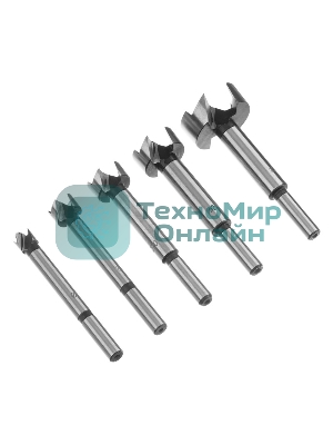 Набор сверл Форстнера по дереву Sparta 10-15-20-25-35 мм, 5 шт, в дерев. боксе, цилин. хвостовик