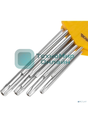 Набор ключей имбусовых Tamper-Torx Kranz 9 шт., ТТ10-ТТ50, закаленные, удлиненные, никель