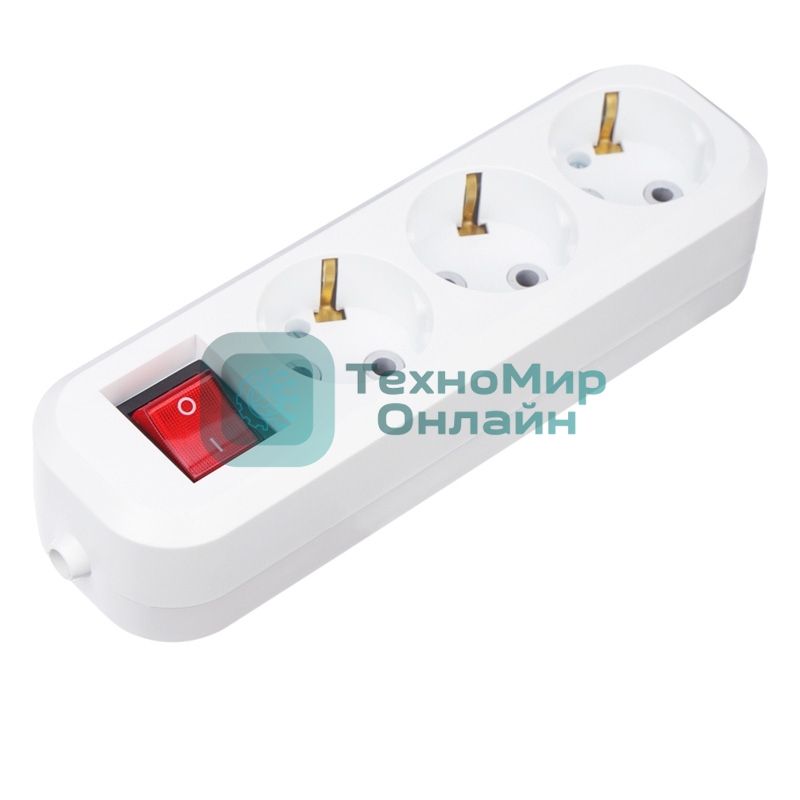 Колодка Rexant 3 гнезда с кнопкой c заземлением