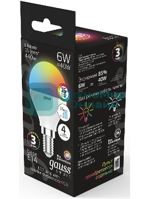 Лампа светодиодная Шар Gauss 6W E14 RGbW+димирование LED