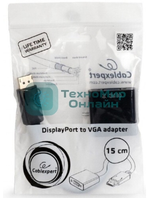 Переходник DisplayPort - VGA Cablexpert A-DPM-VGAF-02, 20M/15F, кабель 15 см, пакет