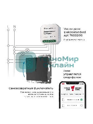 Выключатель двухклавишный с самовозвратом (черный матовый)