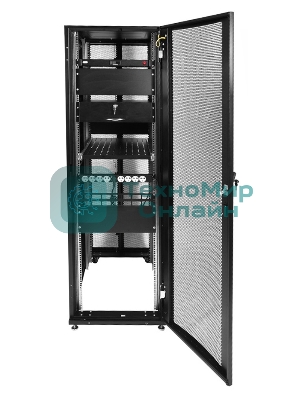 Шкаф серв. ПРОФ нап. 42U (600x1000) дверь перфорированная 2 шт., цвет черный, в сборе (ШТК-СП-42.6.10-44АА-9005) (1 коробка)