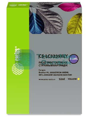 Картридж струйный Cactus CS-LC3239XLY желтый (52мл) для Brother HL-J6000DW/J6100DW