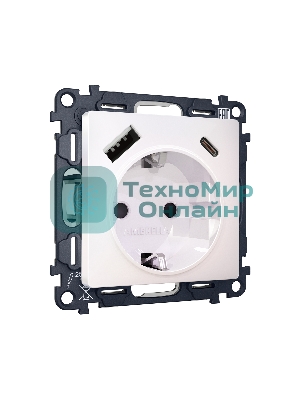 Комплект механизма электрической розетки ALFA Жемчуг 2USB A+C 20W (быстрая зарядка) с/з QUANT (AP2100, VM160) MA210010