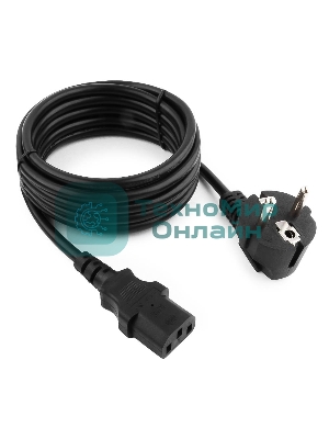 Кабель питания Cablexpert PC-186-VDE-3M, 3м, Schuko- C13, VDE, 10А, Сечение провода: 0,75 мм2, черный, с заземлением