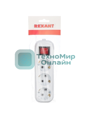 Колодка Rexant 3 гнезда с кнопкой c заземлением
