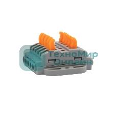 Клемма Rexant СМК 222-425P проходная 5 полюсов, с монтажной площадкой (0,08-4 мм²), серый (блистер 4 шт./уп.)