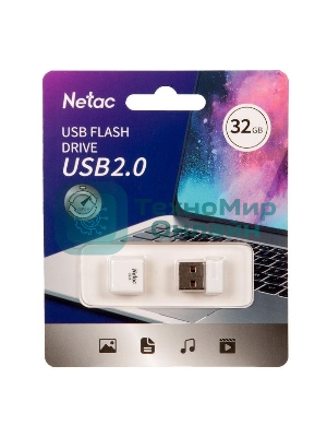 Флешка USB Netac U116 (NT03U116N-032G-20WH), 32Gb, USB 2.0, R/W 70/30, белый