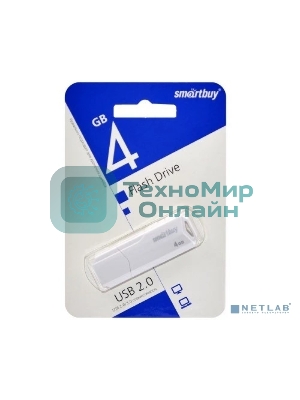 Флешка USB Smartbuy CLUE white (SB4 GbCLU-W), 4Gb, USB 2.0, R/W 15/8, белый