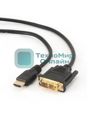 Кабель HDMI-DVI Cablexpert CC-HDMI-DVI-6, 19M/19M, single link, медь, позол.разъемы, экран, 1.8м, черный, пакет