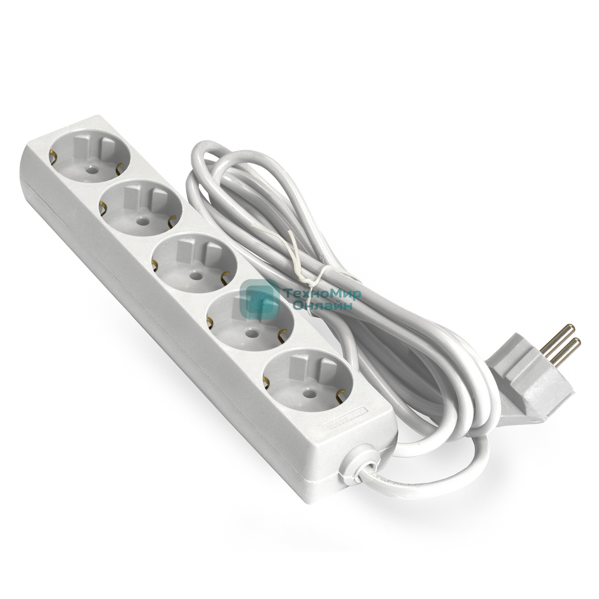 Удлинитель ExeGate ECE-5-1.8W (EX285821RUS), белый, 1,8 м, евровилка с заземлением, 5 евророзеток с заземлением, 2200 Вт