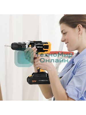 Аккумуляторная дрель DEKO DKCD20FU-Li (063-4103) 20В 1.5Ahx2 63 с набором 63 предмета в кейсе
