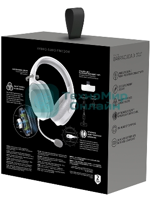 Гарнитура Razer Barracuda X (2022) белый, беспроводная + проводная, Bluetooth/USB-C/3.5 мм