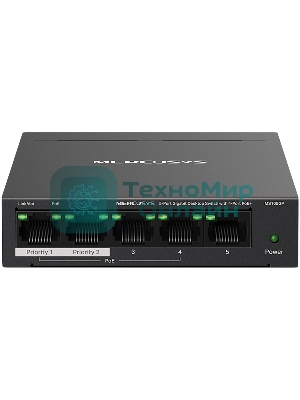 Коммутатор настольный Mercusys MS105GP с 5 гигабитными портами (4 порта PoE+)