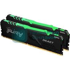 Оперативная память Kingston Fury Beast, DDR4, 64GB (2x32GB), 3200MHz, CL16, DIMM, с радиатором, RGB, черный
