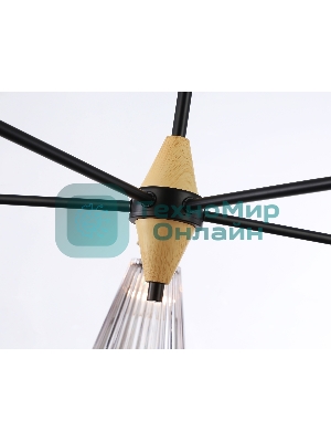 Люстра Ambrella light LH58114/5 BK/LW/SM черный/светлое дерево/дымчатый E14*5 max 40W D660*390