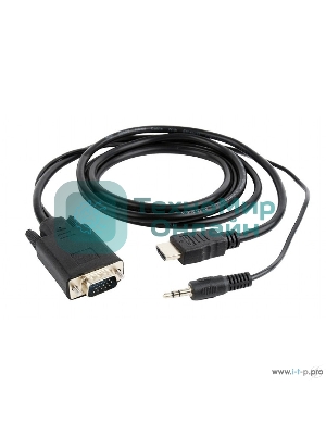 Кабель HDMI->VGA Cablexpert A-HDMI-VGA-03-10, 19M/15M + 3.5Jack, медь, позол.разъемы, 3м, черный, пакет