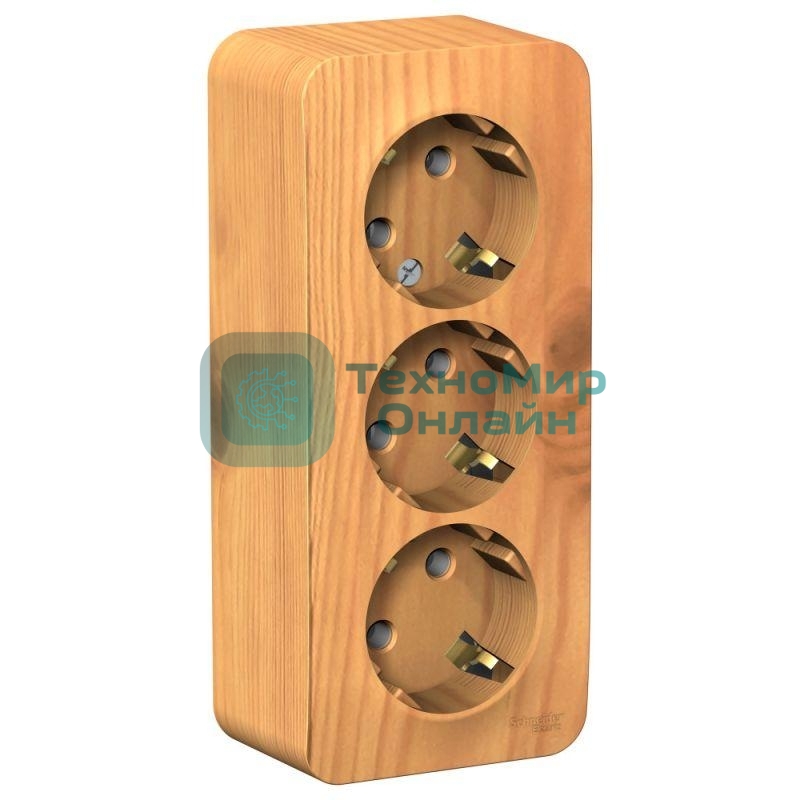 Розетка 3-м ОП Blanca 16А 250В без шторок с заземл. изол. пласт. ясень SchE BLNRA010315