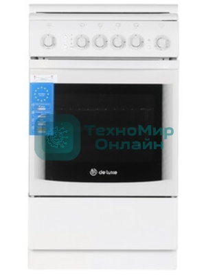 Плита газовая De Luxe 506040.11Г (КР) ЧР белый, конфорок 4 шт, духовка 54 л, 50 см x 85 см x 60 см