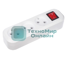 Колодка Rexant 3 гнезда с кнопкой без заземления