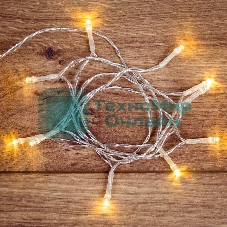 Гирлянда светодиодная Neon-night универсальная 10 LED, 1,2 метра, прозрачный ПВХ, теплое белое свечение, батарейки 2хАА