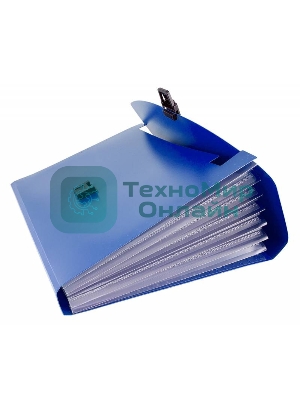 Папка-портфель Бюрократ -BPP6BLUE 6 отделений, A4, пластик, 0.7мм, синий