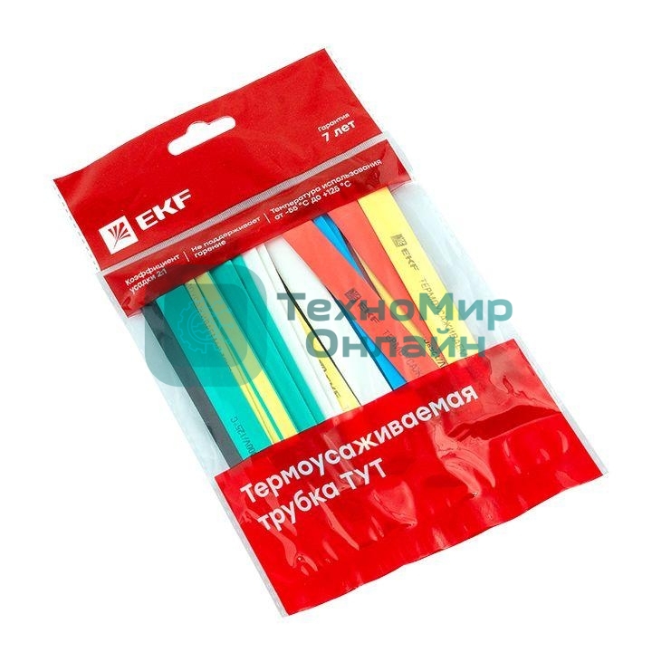 Термоусаживаемая трубка EKF tut-n-10 ТУТ 10/5 набор:7 цветов по 3шт. 100мм. EKF PROxima