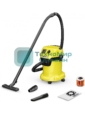 Строительный пылесос Karcher WD 3 P V-17/4/20 желтый, 1000 Вт, уборка сухая/сбор воды, пылесборник мешок/контейнер, 17 л