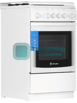 Плита газовая De Luxe 506040.11Г (КР) ЧР белый, конфорок 4 шт, духовка 54 л, 50 см x 85 см x 60 см