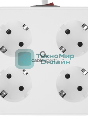 Сетевой фильтр Cablexpert Plate, PLT-4-C2U2-W-2, 4р, 10А, 2xType-C PD, 20Вт, 2xUSB, 2.4A, 2 м, ур. защиты 4+, белый, коробка