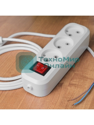 Колодка Rexant 3 гнезда с кнопкой без заземления