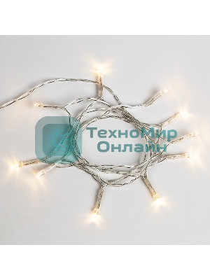 Гирлянда светодиодная Neon-night универсальная 10 LED, 1,2 метра, прозрачный ПВХ, теплое белое свечение, батарейки 2хАА