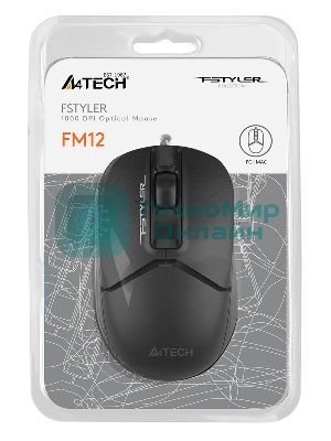 Мышь проводная A4Tech Fstyler FM12 черный, 1200 dpi, USB, кнопки - 3
