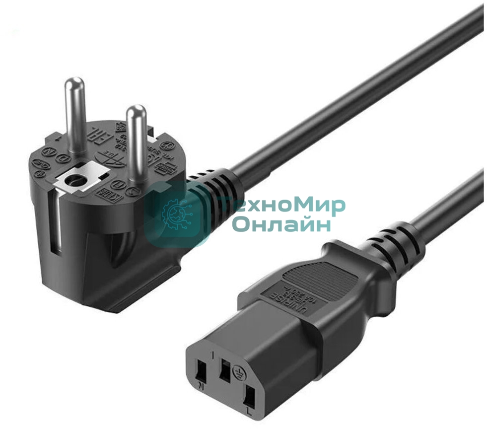 Кабель питания Vention C13, угловая вилка - 1.8м. Черный