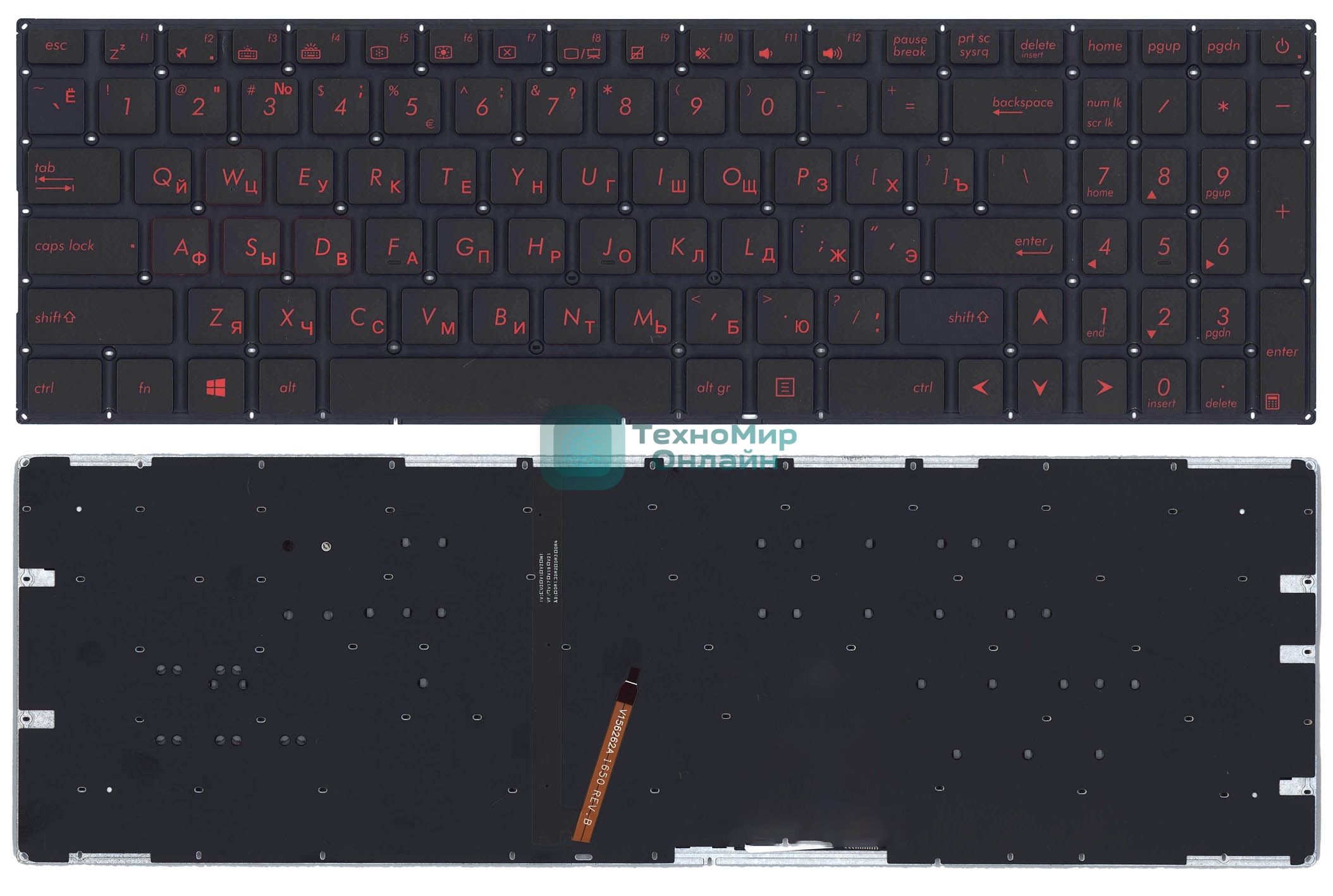 Клавиатура для ноутбука Asus FX502 черная с красной подсветкой