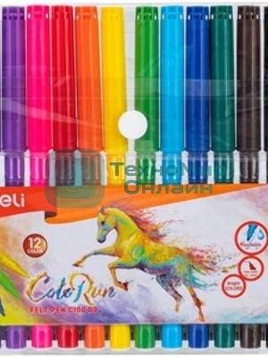 Фломастеры Deli EC156-12 ColoRun 12 цветов, пластиковая туба