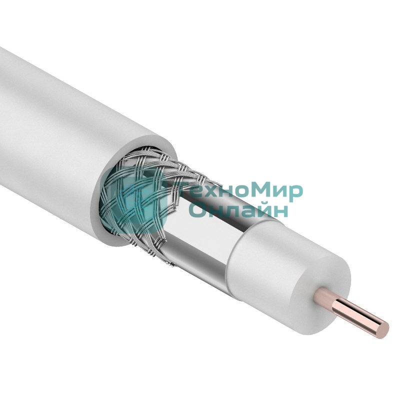 Кабель коаксиальный Rexant RG-6U, 75 Ом, CCS/Al/Al, 64%, бухта 100 м, белый