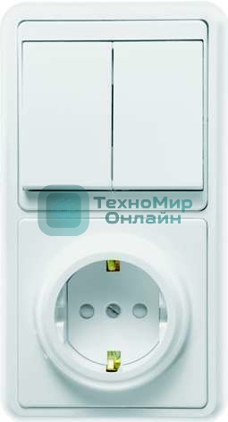 Блок Кунцево-Электро БКВР-035 Бэлла (2-кл. выкл. + евророзетка с защ. шторками) белый