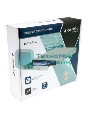 Оптический привод внешний с интерфейсом USB 2.0 Gembird DVD-USB-02-SV пластик, серебро