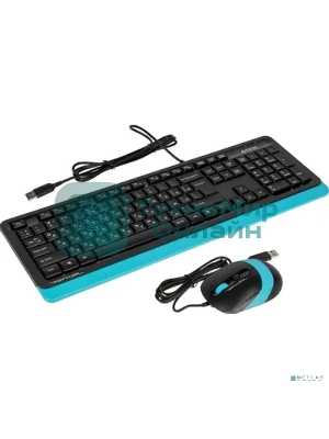 Комплект клавиатура+мышь A4Tech FStyler F1010 проводной, USB, 1600 DPI, чёрный/синий