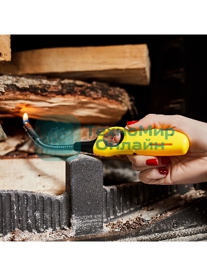 Бытовая газовая пьезозажигалка с классическим пламенем многоразовая (1 шт.) желтая СК-302W с гибким стержнем Сокол