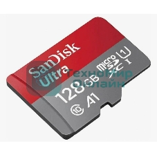 Флеш карта microSDXC 128GB SanDisk Ultra Class 10, UHS-I, R 100 МБ/с, SDSQUNR-128G-GN3MN адаптер на SD