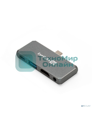 USB-концентратор 5-в-1 ExeGate DUB-31C/PD/HA (кабель-адаптер USB Type-C --> 1xUSB3.0 + Type-C DATA (480Mb/s) + PD 100W + HDMI 4K@30Hz + Audio, Plug&Play, подходит для iPad Pro и мобильных телефонов, серый)